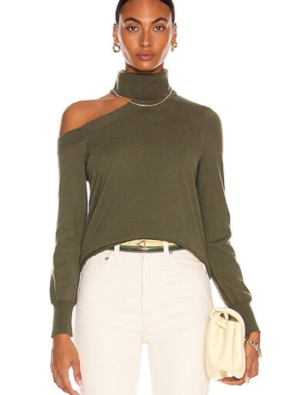 L'Agence Easton One Shoulder Sweater in Army